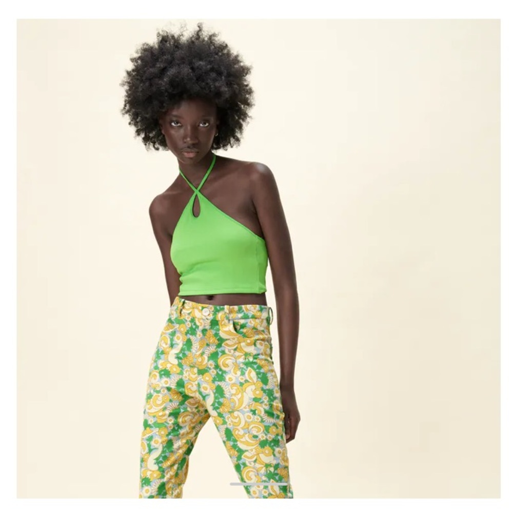 Green Tie Crossed Halter Crop Top